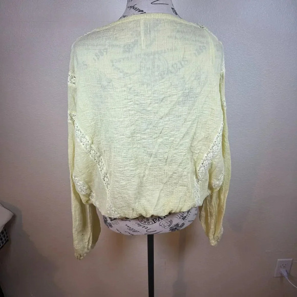 Free People Maria Maria Lace Yellow Embroidered Peasant Boho Top Size S - Picture 8 of 11
